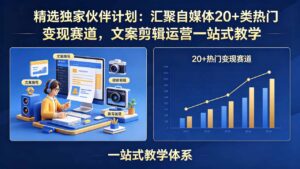 精选独家伙伴计划:汇聚自媒体20+类热门变现赛道,文案剪辑运营一站式教学-宝藏屋创业网