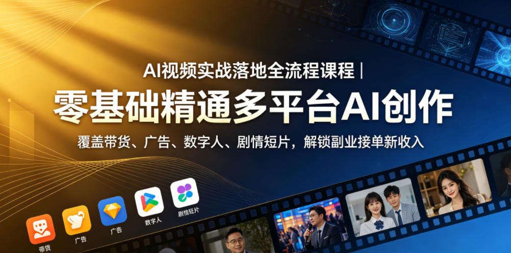 AI视频实战落地全流程课程｜零基础精通多平台AI创作，覆盖带货、广告、数字人、剧情短片，解锁副业接单新收入-宝藏屋创业网