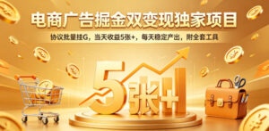 电商广告掘金双变现独家项目，协议批量挂G，当天收益5张+，每天稳定产出，附全套工具【揭秘】-宝藏屋创业网