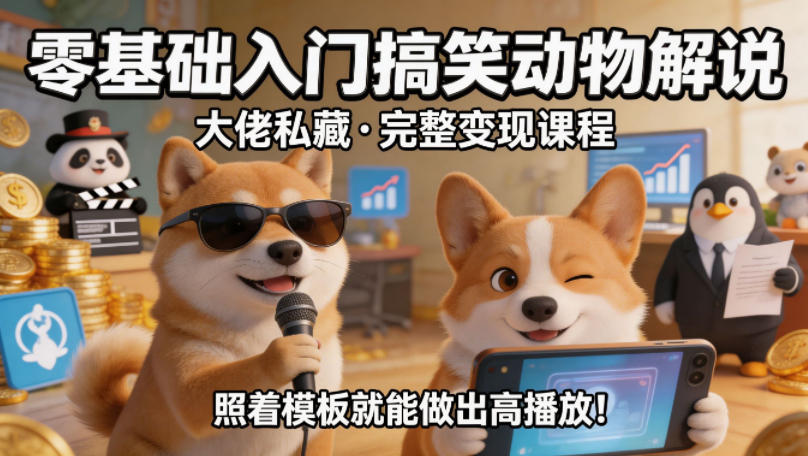 零基础入门搞笑动物解说，大佬私藏完整变现课程，照着模板就能做出高播放-宝藏屋创业网