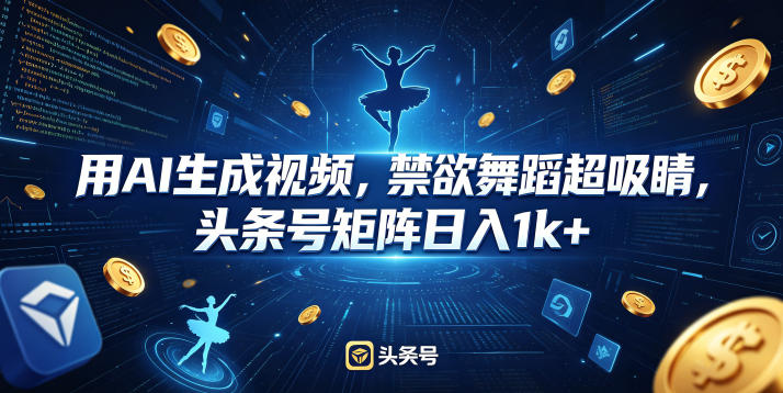 用AI生成视频，禁欲舞蹈超吸睛，头条号矩阵日入1k+-宝藏屋创业网