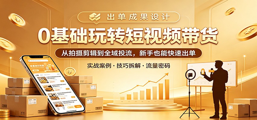 0基础玩转短视频带货：从拍摄剪辑到全域投流，新手也能快速出单-宝藏屋创业网