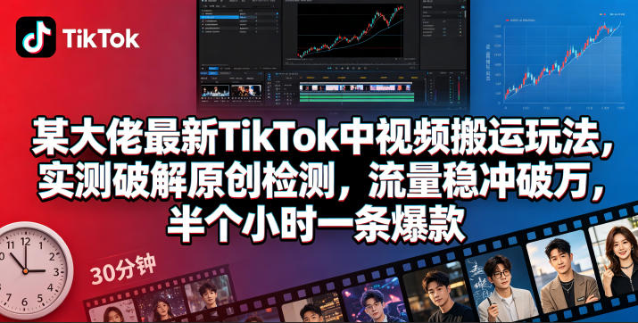某大佬最新TikTok中视频搬运玩法，实测破解原创检测，流量稳冲破万，半个小时一条爆款-宝藏屋创业网