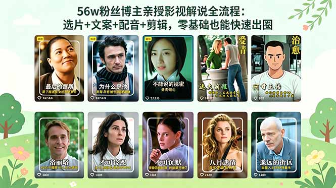 56万粉丝博主亲授影视解说全流程：选片+文案+配音+剪辑，零基础也能快速出圈-宝藏屋创业网