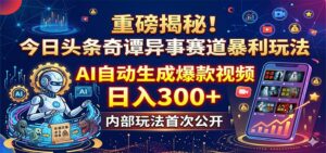 重磅揭秘！今日头条奇谭异事赛道暴利玩法：AI自动生成爆款视频，日入300+-宝藏屋创业网