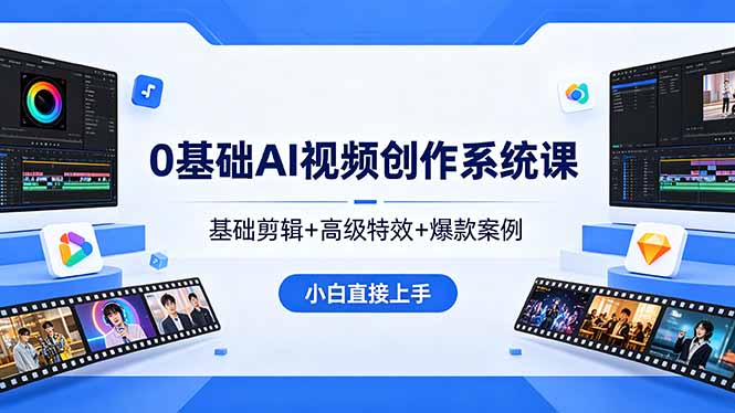 0基础AI视频创作系统课，基础剪辑+高级特效+爆款案例，小白直接上手-宝藏屋创业网