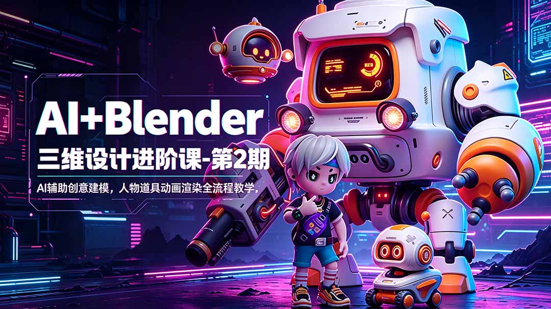 AI+Blender三维设计进阶课-第2期：AI辅助创意建模，人物道具动画渲染全流程教学-宝藏屋创业网