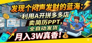 闷声发财的蓝海：利用AI开拼多多店卖简历PPT，全自动发货，月入3W真香-宝藏屋创业网