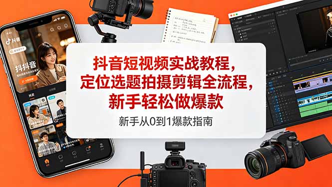 抖音短视频实战教程，定位选题拍摄剪辑全流程，新手轻松做爆款-宝藏屋创业网