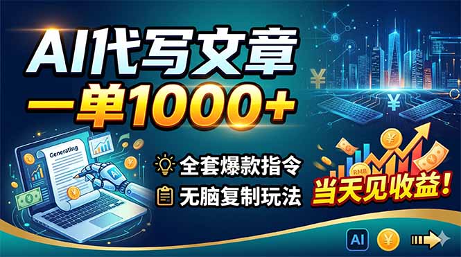 AI代写文章，一单1000+，全套爆款指令+无脑复制玩法，当天见收益！-宝藏屋创业网