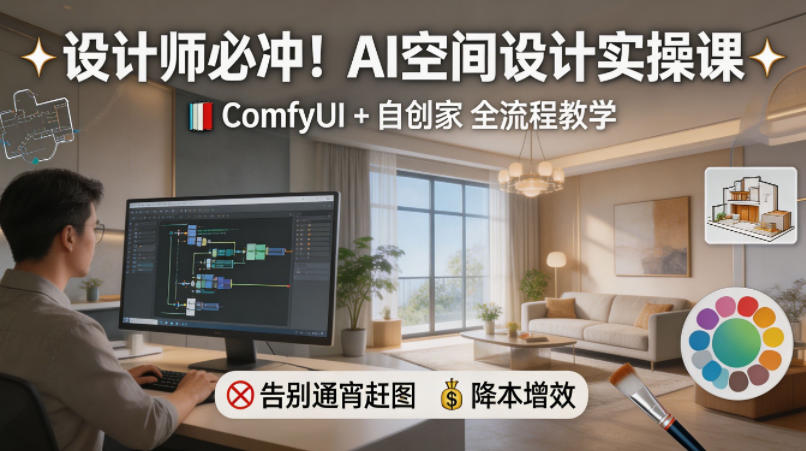 设计师必冲！AI空间设计实操课，ComfyUI+自创家全教学，告别通宵赶图，降本增效-宝藏屋创业网
