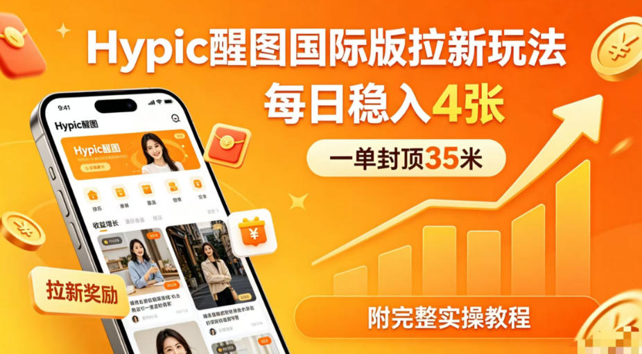 一单封顶35米，实测Hypic醒图国际版拉新玩法，每日稳入4张（附完整实操教程）-宝藏屋创业网
