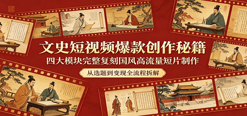 文史短视频爆款创作秘籍：四大模块完整复刻国风高流量短片制作-宝藏屋创业网