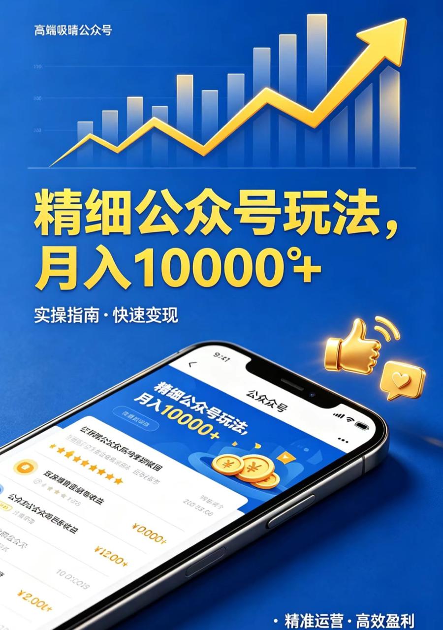 精细公众号玩法，月入10000+，实操指南，快速变现-宝藏屋创业网