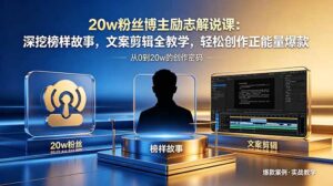 20w粉丝博主励志解说课：深挖榜样故事，文案剪辑全教学，轻松创作正能量爆款-宝藏屋创业网