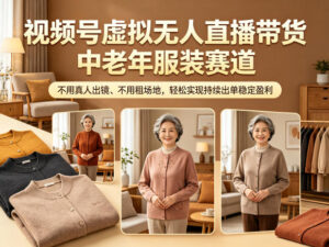 视频号虚拟无人直播带货中老年服装赛道，不用真人出镜、不用租场地，轻松实现持续出单稳定盈利-宝藏屋创业网