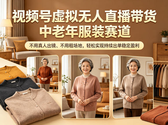 视频号虚拟无人直播带货中老年服装赛道，不用真人出镜、不用租场地，轻松实现持续出单稳定盈利-宝藏屋创业网