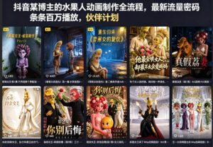抖音某博主的水果人动画制作全流程，最新流量密码，条条百万播放，伙伴计划|分成计划|商单|收徒等-宝藏屋创业网