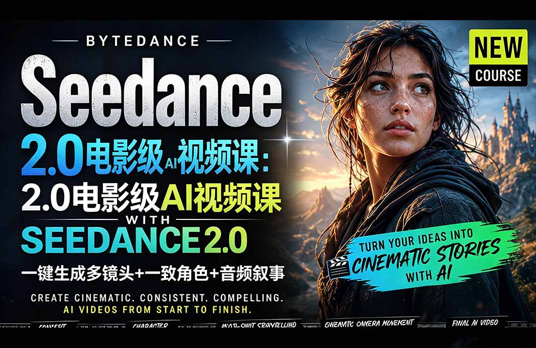 Seedance 2.0电影级AI视频课：一键生成多镜头+一致角色+音频叙事-宝藏屋创业网