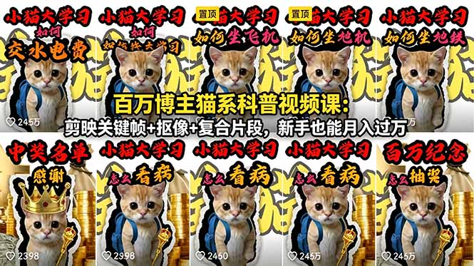 百万博主猫系科普视频课：剪映关键帧+抠像+复合片段，新手也能月入过万-宝藏屋创业网