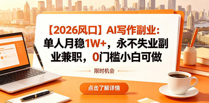 【2026风口】AI写作副业：单人月稳1W+，永不失业副业兼职，0门槛小白可做【揭秘】-宝藏屋创业网
