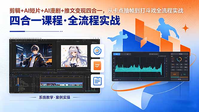 剪辑+AI短片+AI漫剧+推文变现四合一，从卡点抽帧到打斗戏全流程实战-宝藏屋创业网
