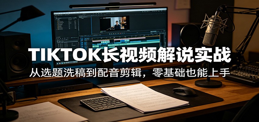 TIKTOK长视频解说实战：从选题洗稿到配音剪辑，零基础也能上手-宝藏屋创业网