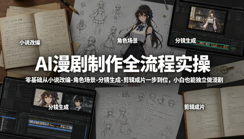 AI漫剧制作全流程实操，零基础从小说改编-角色场景-分镜生成-剪辑成片一步到位，小白也能独立做漫剧-宝藏屋创业网