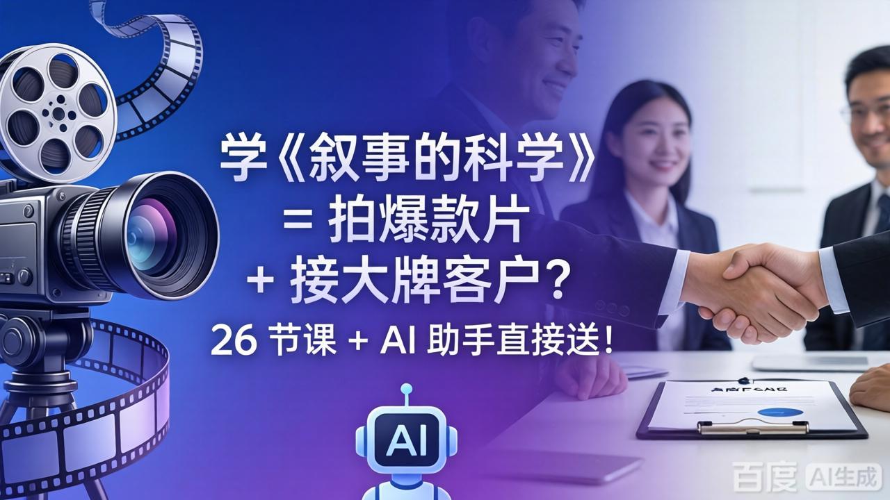 学《叙事的科学》= 拍爆款片 + 接大牌客户？26 节课 + AI 助手直接送！-宝藏屋创业网