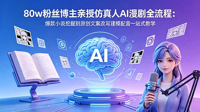 80w粉丝博主亲授仿真人AI漫剧全流程：爆款小说挖掘到原创文案改写建模配音一站式教学-宝藏屋创业网