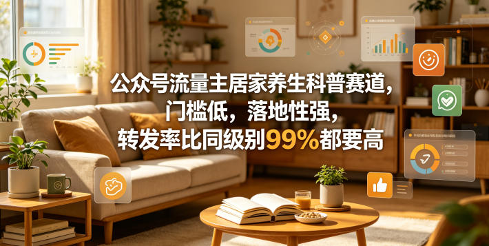 公众号流量主居家养生科普赛道，门槛低，落地性强，转发率比同级别99％都要高-宝藏屋创业网
