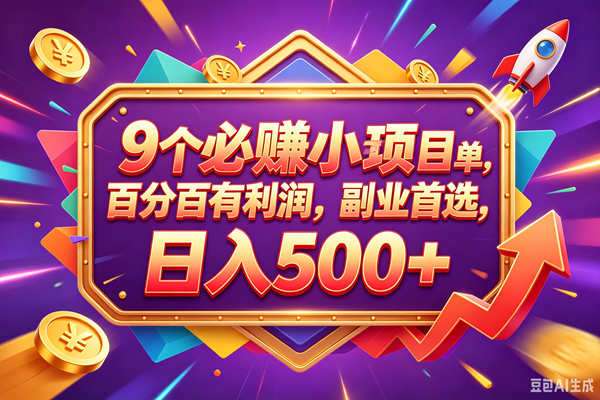 （18462期）9个必赚钱的小项目，百分百赚米，无脑简单，副业首选，日入380+-宝藏屋创业网