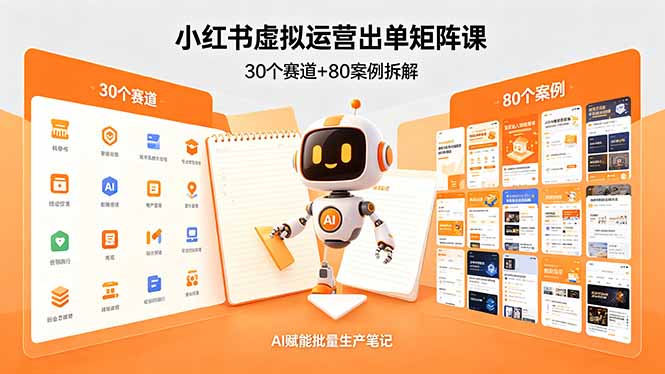 小红书虚拟运营出单矩阵课：30个赛道+80案例拆解，AI赋能批量生产笔记-宝藏屋创业网