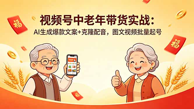 视频号中老年带货实战：AI生成爆款文案+克隆配音，图文视频批量起号-宝藏屋创业网