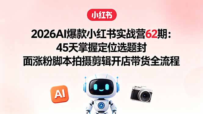 2026AI爆款小红书实战营62期：45天掌握定位选题封面涨粉脚本拍摄剪辑开店带货全流程-宝藏屋创业网