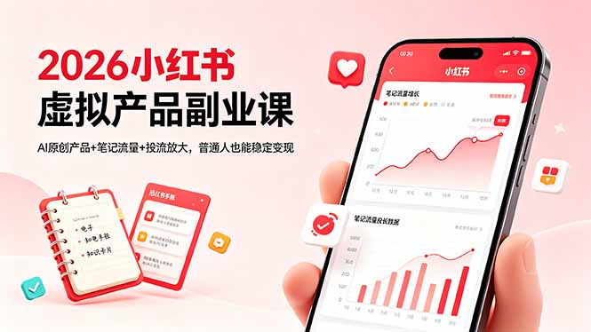 2026小红书虚拟产品副业课，AI原创产品+笔记流量+投流放大，普通人也能稳定变现-宝藏屋创业网