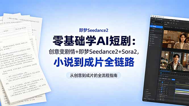 零基础学AI短剧：创意变剧情+即梦Seedance2+Sora2，小说到成片全链路-宝藏屋创业网