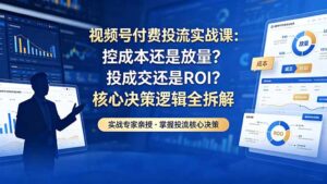 视频号付费投流实战课-5月：控成本还是放量？投成交还是ROI？核心决策逻辑全拆解-宝藏屋创业网