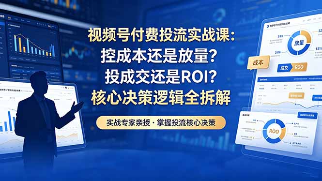 视频号付费投流实战课-5月：控成本还是放量？投成交还是ROI？核心决策逻辑全拆解-宝藏屋创业网