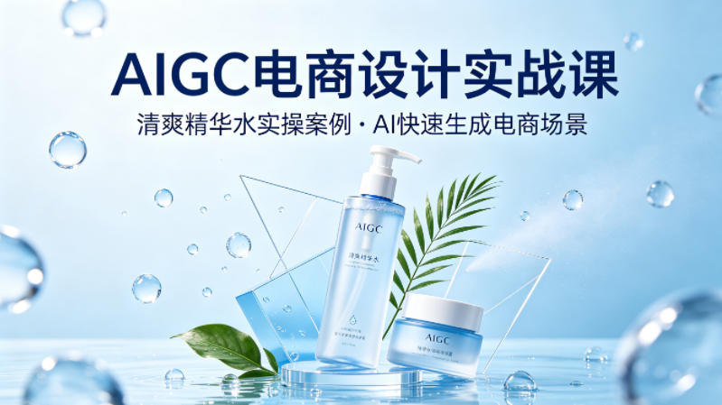 AIGC电商设计实战课，以清爽精华水为实操案例，教你用AI快速生成电商场景-宝藏屋创业网