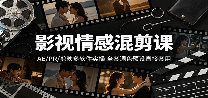 影视情感混剪课：AE/PR/剪映多软件实操，全套调色预设直接套用-宝藏屋创业网