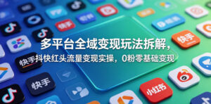 多平台全域变现玩法拆解,抖快红头流量变现实操,0粉零基础变现-宝藏屋创业网