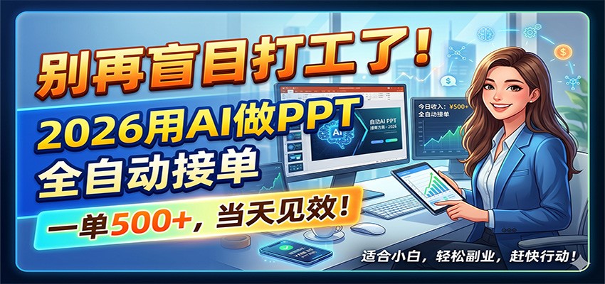 别再盲目打工了！2026用AI做PPT全自动接单，一单5张+，当天见效！-宝藏屋创业网