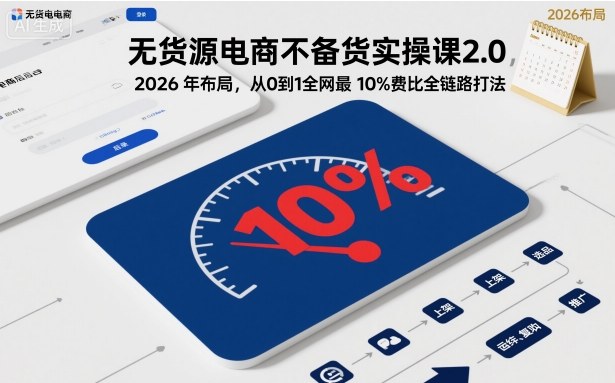 无货源电商不备货实操课2.0，2026年布局，从0到1全网最低10%费比全链路打法【更新26年5月】-宝藏屋创业网