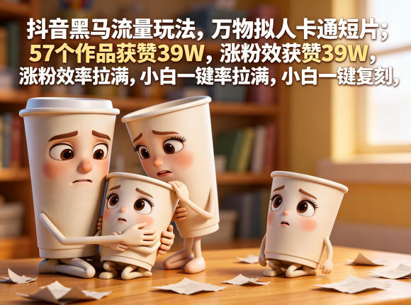 抖音黑马流量玩法，万物拟人卡通短片，57个作品获赞39W，涨粉效率拉满，小白一键复刻，保姆级拆解-宝藏屋创业网