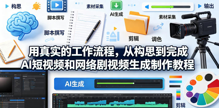 用真实的工作流程，从构思到完成AI短视频和网络剧视频生成制作教程-中英字幕-宝藏屋创业网