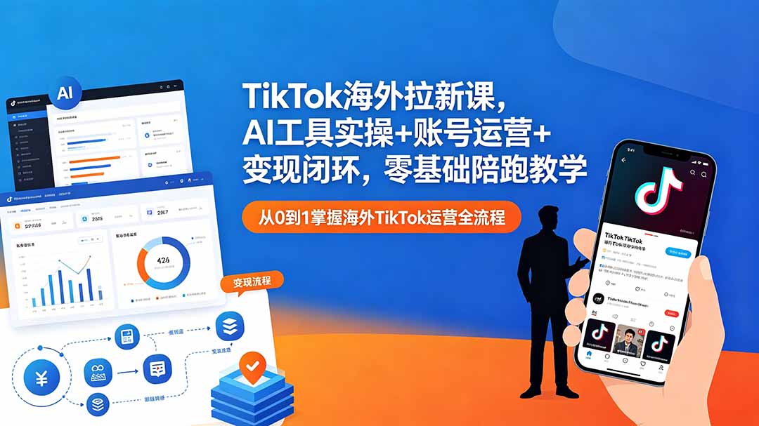 TikTok海外拉新课，AI工具实操+账号运营+变现闭环，零基础陪跑教学-宝藏屋创业网