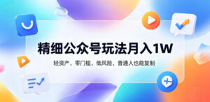精细公众号玩法月入1W，轻资产、零门槛、低风险，普通人也能复制【揭秘】-宝藏屋创业网