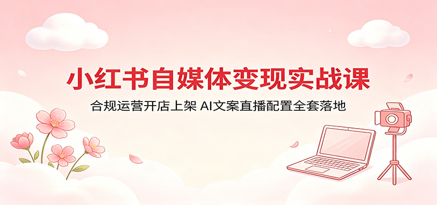 小红书自媒体变现实战课：合规运营开店上架，AI文案直播配置全套落地-宝藏屋创业网