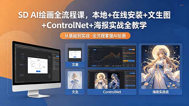 SD AI绘画全流程课，本地+在线安装+文生图+ControlNet+海报实战全教学-宝藏屋创业网